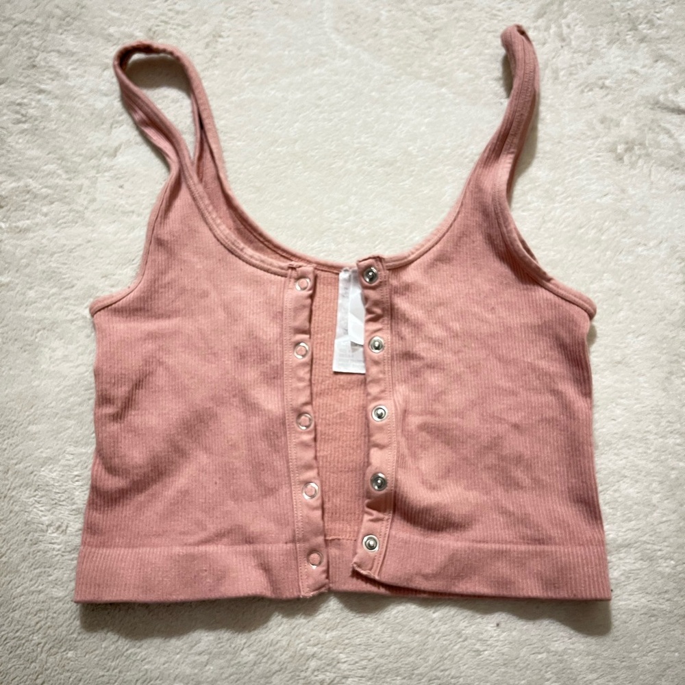 Pink Button-Up Ribbed Tank Top
